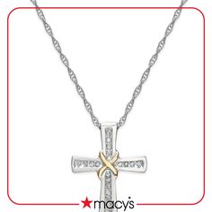 in stock Diamond Cross Jewelry With Diamond Accents, Cross Shaped Diamond Jewelry With Accents, Fine Jewelry Cross Shaped With Diamond Accents, Fine Jewelry Cross With Diamond Accents, Elegant Diamond White Cross Jewelry, Macy's Diamond White Diamond Necklace Gift, Diamond Cross Jewelry For Anniversary, Diamond Cross Jewelry With Diamond Cut, Cross-shaped Jewelry With Diamond Accents In Cubic Zirconia