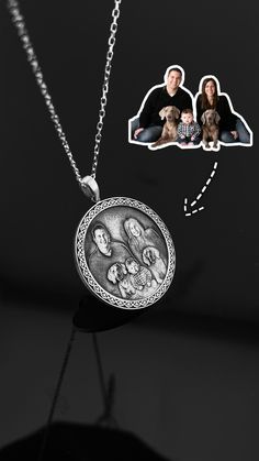 Family Photo Necklace | Custom Engraved Silver Necklace | Customizable Oval Pendant | Meaningful Gift for Loved Ones | Handcrafted Keepsake FAMILY PHOTO NECKLACE Capture the warmth of your cherished memories with this custom engraved silver necklace. Featuring a beautifully detailed family portrait, this piece is more than just jewelry--it's a heartfelt keepsake. Crafted with precision, the pendant immortalizes a special moment, making it an ideal gift for anniversaries, birthdays, or any occasi Customized Silver Jewelry For Keepsake, Oval Jewelry With Engraving Option For Personalized Gift, Engraved Oval Pendant Necklace As Gift, Oval Pendant Necklace For Valentine's Day Gift, Oval Etched Necklace For Anniversary, Round Pendant Locket Necklace For Mom, Engraved Sterling Silver Locket Necklace For Mom, Engraved Round Pendant Locket Necklace For Anniversary, Personalized Jewelry With Oval Pendant As Gift