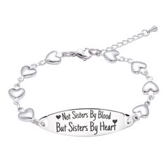 ♥ BEST GIFTS FOR CLOSE FRIEND♥ - The engraved loving message "♥ Not Sisters By Blood But Sisters By Heart♥" will not fade, with clearly visible. is the Perfect Way to Say I Love You to A Special Best Friend.forever best friends bracelets♥ PERFECT SIZE:This Fashion Sister bracelets with Polished to a brilliant shine,measures 7 inches add 1.5 inches extender that secures with a lobster clasp. This length works great for just about all women! ♥PREMIUM QUALITY: linnalove Each sister bracelet is made Silver Heart Bracelet For Best Friend On Valentine's Day, Silver Heart Bracelet For Best Friend On Mother's Day, Personalized Heart Bracelet For Best Friend Gift, Personalized Charm Bracelet For Friendship On Valentine's Day, Nickel Free Heart Bracelet For Valentine's Day, Mother's Day Friendship Name Bracelet In Stainless Steel, Nickel-free Heart Bracelet For Valentine's Day, Mother's Day Friendship Name Bracelet With Heart Charm, Engraved Heart Bracelets For Friendship