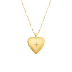 -14kt gold filled paper clip chain - 18'' length -14kt gold filled heart locket with tiny 1mm simulated diamond set in the center  A lovely bold heart locket that is functional . The heart locket opens and you can easily place 2 photographs inside the locket (one on either side). To extend the life of your gold plated and vermeil jewelry, avoid wearing when washing hands, showering, applying lotion, using harsh cleaning supplies or working out. To clean, buff gently with a soft and dry 100% cott Golden Locket, Elegant Gold Heart Locket Necklace, Classic Gold Heart Locket Necklace, Gold Heart Pendant Locket Necklace Collectible, Yellow Gold Plated Heart Locket Necklace, Heart-shaped Gold Locket Necklace, Locket Tattoos, Wedding Locket, Gold Heart Locket