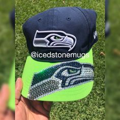 Authentic New Era Seattle Seahawks Bling Hat Adjustable Baseball Cap With Bling, Adjustable Rhinestone Baseball Cap With Curved Brim, Adjustable Rhinestone Cap, Adjustable Brimmed Hat With Rhinestones, Rhinestone Baseball Cap, Bling Hat, New Era 9twenty, Branded Mugs, Tumbler Cups Diy