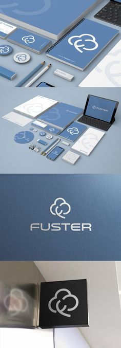 the business card and stationery design is designed to look like it has been made with blue