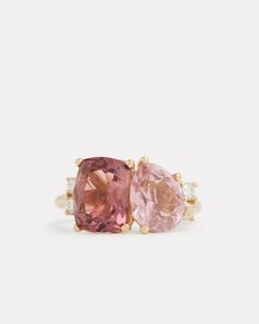 18K Yellow Gold Pink Tourmaline Cushion Cut and Pear Shape Ring with Diamonds, .2 TCWOrnament is 5/8 Inch Long x 3/8 Inch Wide Style# YRCPPTW Pear Shape Ring, Pear Shaped Ring, Inspo Board, Oval Rings, Floral Necklace, Bracelet Collection, Morganite, Cushion Cut, Pink Tourmaline