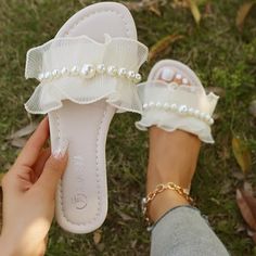 ~Never Been Worn ~High Quality ~Brand New ~Fast Shipping!! ~New ~Size: 6.5 / 7 / 7.5 / 8 / 8.5 / 9.5 ~Suitable For Walking, Beach, Shopping, Home Wear, Vacation, Holiday And Leisure Venues ~Faux Pearls Decor Makes Your Simple Outfits More Fashion And Stylish Feminine Flat Sandals For Vacation, Feminine Flat Synthetic Sandals, Synthetic Sandals For Summer Brunch, Summer Synthetic Sandals For Brunch, Summer Brunch Synthetic Sandals, Feminine Synthetic Sandals For The Beach, Feminine Summer Sandals In Synthetic Material, Feminine Synthetic Sandals For Summer, Synthetic Sandals For Spring Brunch