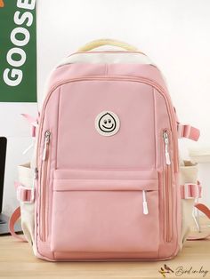 BirdinBag - Efficient High School Backpack for Girls with Reducing Burden Function, Perfect for College Students Rectangular Pink Backpack For Study, Pink Backpack For Study, Pink Standard Backpack For Study, Pink Softback Backpack For Study, Pink Portable Backpack For Study, Rectangular Pink Portable Backpack, Pink Portable Backpack For Students, Functional Pink Rectangular Backpack, Functional Rectangular Pink Backpack