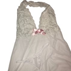 Nwot Pink And White Nightie Stretchy M/L Halter Mini Perfect Inexpensive Honeymoon Lingerie Please Be Fair And Remember That Posh Takes A Minimum Of $3 Dollars, Or 20%, Plus Sellers Have Cost Of Goods, Taxes, Packaging Materials, And A Shipping Discount, Etc So Insanely Lowball Offers Are Not Recommended. I Do Offer An Automatic 20% Discount For Bundles Of 2 Or More Items. Thank You For Understanding! (T12) White Sheer Nightgown, White Lace Chemise For Bedtime, White Coquette Nightgown For Wedding Night, Coquette Chemise For Bedtime, Sheer White Nightgown For Parties, White Sheer Sleep Chemise, White Sleeveless Flirty Sleepwear, White Sheer Chemise For Sleep, White V-neck Coquette Sleepwear