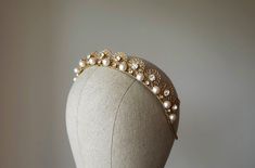 Gold crown with pearls. Bridal tiara. Wedding pearl crown ~MATERIALS~ -Czech glass white clear crystals -Austrian glass pearl -Gold filigree ~SIZE~ Height 1 inch (2,5 см) ~SHIPPING AND DELIVERY TIME~ This headpiece is ready to ship by 3-5 days The approximate time of shipment: - 10-16 days to Europe - 15-35 days to United States and other countries. ~IMPORTANT INFORMATION~ -Please allow as much time for shipping as possible before your important date ! I can't guarantee shipping time as its beyo Regal Structured Crown Wedding Headpiece, Regal Structured Crown Headpiece For Wedding, Regal Wedding Headpiece With Structured Crown, Elegant Gold Wedding Crown, Gold Round Crown Headpiece For Weddings, Gold Wedding Headpiece With Round Crown, Regal Gold Headpiece For Wedding, Regal Gold Headpieces For Weddings, White Wedding Crown With Pinched Shape