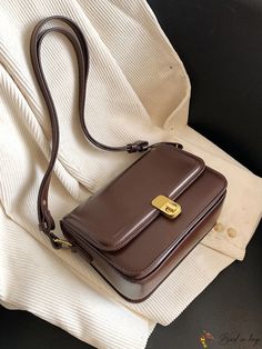 BirdinBag - Secure Square Flap Bag with Twist Lock Elegant Pattern, Color Coffee, Coffee Brown, Bag Bag, Square Bag, Style Elegant, Flap Bag, Pu Leather, Twist