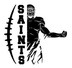 a black and white image of a football player with the word saints on it's side