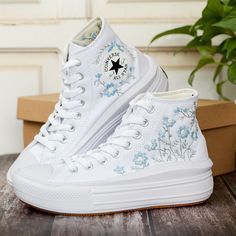 Wedding Sneakers for Bride, Bridal Flower Embroidered Converse Platform, Flower Embroidered Shoes, Floral Embroider Sneakers, Wedding Gifts - Etsy Comfy Wedding Shoes Sneakers, Embroider Sneakers, Sneakers For Bride, Wedding Sneakers For Bride, Sneakers Wedding, Comfy Wedding Shoes, Wedding Shoes Sneakers, Converse Design, Embroidered Converse