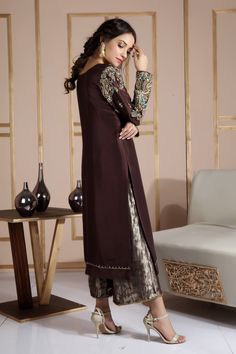 Celestia | Pakistani Designer Outfit | Sarosh Salman Designer Sequined Straight Kurta, Designer Sequined Kurta With Traditional Drape, Traditional Georgette Kaftan With Sequins, Semi-stitched Sequin Straight Kurta, Long Sleeve Sequin Kurta For Designer Wear, Semi-stitched Straight Kurta With Sequins, Traditional Silk Sequin Kaftan, Traditional Silk Kaftan With Sequins, Designer Wear Sequin Straight Kurta Set