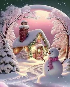 a snowman is standing in front of a house with a christmas light on it