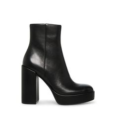 ZENIA BLACK LEATHER Platform Booties Outfit, Heeled Booties Outfit, Steve Madden Platform, Women's Booties, Booties Outfit, Spring Boots, Platform Block Heels, Black Heel Boots, Platform Ankle Boots