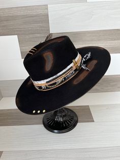 Goth Wide Brim Hat, Wanderer Hat, Custom Fedora, Cowboy Hat Design, Mens Dress Hats, Custom Cowboy Hats, Hat Inspiration, Black Cowboy Hat, Cowboy Aesthetic