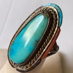 This Is A Beautiful, Vintage, Hand Crafted, Southwest Style Ring! Metal: Sterling Silver .925 Stone: Genuine Turquoise, Coral, Jasper Stone Color: Multi Color Size: 4.5, Measurements: Approx. 1.5" X 7/8 Condition: Vintage, Good, With Patina, May Need Polishing Is Desired Signed: Yes Fantastic Vintage Ring! Please See Pictures For Details And E-Mail Your Questions. Collectible Blue Multi-stone Turquoise Ring, Collectible Blue Turquoise Inlay Ring, Collectible Multi-stone Blue Turquoise Ring, Unique Blue Turquoise Ring With Inlay, Vintage Blue Turquoise Ring Stamped 925, Vintage Blue Cabochon Turquoise Ring, Vintage Blue Turquoise Cabochon Ring, Vintage Stamped 925 Blue Turquoise Ring, Classic Blue Turquoise Ring Stamped 925