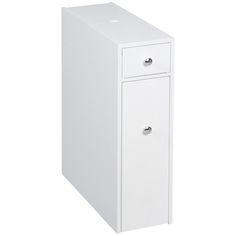 a tall white cabinet with two drawers