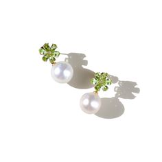 Flora 14K Gold Diamond Peridot Olive Green Gemstone Baroque Pearl Convertible Earrings Baroque Pearl Size: 16-20mm*22-28mm Round Baroque Pearl Size: 12-13mm Metal: 14k Solid Yellow Gold Au585 stamped, not gold-filled or plated Gemstone: Natural Peridot Natural Peridot: 2.40ct Natural Diamond: 0.03ct Gemstone Flower Diameter: 0.45inch Pearl Color: White Pearl luster: Excellent Drop Length: 3/4inch, 1 1/4inch, 1 3/4inch. Each baroque pearl, a unique treasure, is naturally cultivated, and graced with its distinctive texture.  You can either wear the petal-shaped peridots alone for lightness or wear them with lustrous baroque pearls for a more astonishing visual effect. Peridot's glimmering green hue symbolizes sympathy, creativity, purpose, and focus. Its gorgeous green is also known as one o Elegant Lime Green Earrings For Formal Events, Elegant Lime Green Earrings For Formal Occasions, Green Gemstone Pearl Drop Earrings, Green Gemstone Drop Pearl Earrings, Elegant Lime Green Earrings For Gift, Green Briolette Earrings For Wedding, Fine Jewelry Green Pearl Earrings For Gift, Elegant Light Green Drop Earrings, Elegant Light Green Earrings As Gift