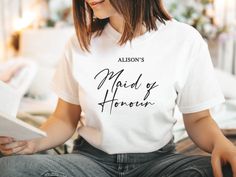 Maid of Honour T-Shirt, Wedding T-Shirt, Engagement T-Shirts, Personalised Wedding Gifts, Maid of Honour Keepsake Gift UV PRINTED  Maid of Honour T-shirt White Bridal T-shirt With Short Sleeves, Custom Text Short Sleeve Tops For Wedding, White Custom Text T-shirt For Weddings, White Custom Text Top For Wedding, White T-shirt For Bridal Shower Short Sleeve, White Short Sleeve T-shirt For Bridal Shower, Custom Print Short Sleeve T-shirt For Wedding, Wedding T-shirt With Custom Print And Short Sleeves, White Short Sleeve Bride T-shirt