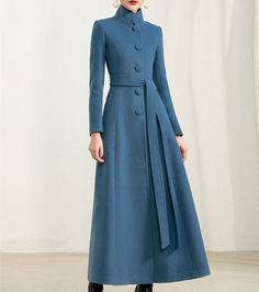 Winter Coat Dress, Mode Mantel, Sukienki Plus Size, Elegant Coats, Cozy Coats, Blue Coat, Wool Blend Jacket, Blue Coats, Long Sleeves Coats