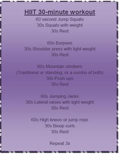 a purple and white checkered table cloth with the words hiit 30 - minute workout