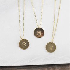 "Custom Initial Necklace - Personalized Necklace Our classic large initial necklace is perfect for everyday! Wear it personalized with your special initials hand stamped just for you! D E T A I L S -Disc measures 16 mm -Choose 14kt gold filled or sterling silver option -Chain and disc are 14kt gold filled or sterling silver - not plated -A high quality chain in your choice of style -Polished to a light satin finish. CUSTOM HAND STAMPING -Hand stamped with an initial just for you -Uppercase class Classic Initial Necklace As Personalized Gift, Classic Round Pendant Initial Necklace, Classic Mother's Day Charm Necklaces With Initial Pendant, Gold Initials Charm Necklace For Mom, Gold Initials Charm Necklace As Gift For Mom, Classic Initials Charm Necklaces For Personalized Gift, Personalized Gold Initial Necklace For Mom, Charm Necklace With Initial Pendant For Mom, Classic Charm Necklaces With Initials For Personalized Gift