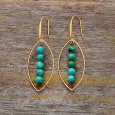 Turquoise Beads Earrings | Turquoise Bead Earrings, Natural Turquoise Stone, Turquoise Earrings Dangle, Estilo Boho Chic, Genuine Turquoise, Boho Vintage, Boho Stil, Green Turquoise, Natural Turquoise