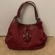 Red Hobo Bag, Coach Red Bag, Red Vintage Bag, Red Coach Bag, Purse Aesthetic, Coach Hobo Bag, Dark Red Color, Large Hobo Bag, Red Leather Bag