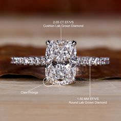 an image of a cushion cut diamond with measurements