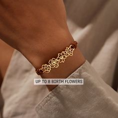 The Personalised Birth flowers Bracelet is a modern design of delicate flower charms which represent your family and friends. A perfectly unique gift for the most special person in your life to cherish forever. ► PRODUCT INFORMATION * Material: High Quality Solid 925 Sterling Silver & Coated Leather * Finishing: Silver, Gold or Rose Gold. * Up to 8 birth flowers * Dimension: Birth flower measure approx 9-10mm * All of our jewelry are handmade from scratch and packaged with care in our workshop. Friendship Flower Charm Bracelets, Flower Charm Bracelet As A Gift, Minimalist Bracelets With Flower Charm As Gift, Gold Bracelets With Flower Decoration As Gift, Personalized Flower Jewelry For Friendship, Personalized Flower Shaped Friendship Jewelry, Personalized Flower-shaped Jewelry For Friendship, Personalized Flower-shaped Friendship Jewelry, Birth Flower Bracelets As Gift