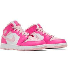 Nike Dunks Mid In Hot Pink Pink Tones. Barbie Pink. Kids Size 7 / Womans Size 9 Original In Box Pink Leather Basketball Shoes With Laces, Pink Leather Basketball Shoes, Pink Leather Basketball Shoes With Contrast Sole, Pink Leather Lace-up Basketball Shoes, Pink Lace-up Basketball Shoes With Contrast Sole, Pink Low-top Basketball Shoes With Contrast Sole, Pink Lace-up Sneakers With Contrast Sole, Pink Leather Basketball Shoes With Branded Insole, Pink High-top Sneakers With Contrast Sole