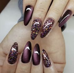 Burgundy Nail Designs, Pretty Nail Art Designs, Gel Nail Colors, Burgundy Nails, Glam Nails, Pretty Nail Art, Nail Designs Glitter