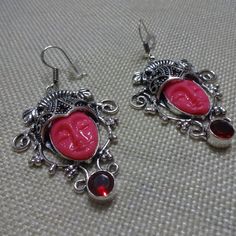 Artistic "Pink Carved Goddess With Ruby" Handmade Sterling Dangle Earrings (2" Drop) #12c All Of My Jewelry Is Handmade By Me In My Smoke & Pet Free Home!!!!!! Please Note That Every Item Purchased Comes In A Drawstring Organza Bag For Easy Gift Giving!!! Please Note That I Will Consider Any Reasonable Offer On My Jewelry!!!!!!!!!! Please Let Me Know If You Have Any Further Questions. Thanks For Stopping By And Have A Terrific Day!!!! Pink Pierced Earrings As Gift, Pink Sterling Silver Earrings For Pierced Ears, Nickel-free Pink Sterling Silver Earrings, Pink Bohemian Sterling Silver Earrings, Bohemian Pink Sterling Silver Earrings, Artistic Handmade Pink Earrings, Handmade Pink Pendant Earrings, Unique Pink Pierced Earrings, Artistic Pink Jewelry With Artistic Design