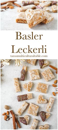 some kind of cracker with nuts on top and the words basler leckeri above it