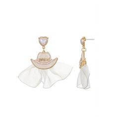 Get ready to say, "I Do", with these Packed Party Here-Comes-The-Bride Cowboy Hat Earrings! Featuring rhinestone clusters, pearl accents, light weight tulle, and a gold-tone finish, these adorable cowboy hat bridal earrings are perfect for bachelorette parties and will have any bride ready to two-step down the aisle. Add these fun accessories by Packed Party to her celebration  great for bachelorette parties and showers. Packed Party makes everyday a party with its unique, affordable, and experiential products designed in Austin, TX. Woman-owned and inspired by bright colors, endless confetti, and the idea of celebrating the little things in life (from half birthdays to the last french fry) all make this brand the positive and fun force people have come to know and love. With a dedicated f Bridal Cowgirl, Cowboy Hat Earrings, The Little Things In Life, Little Things In Life, French Fry, Fun Accessories, Cowgirl Hat, Cowgirl Hats, Bachelorette Parties