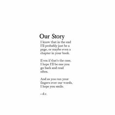 an open book with the words our story written in black and white ink on it