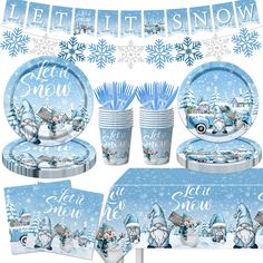 PRICES MAY VARY. 【Let It Snow Decorations】You will receive 142pcswinter wonderland Christmas decorations tableware set for 20 guests,include: 1pc Let It Snow banner, 1pc gnome tablecloth, 40pcs let it snow plates (2 sizes), 20pcs winter gnome cups, 40pcs snowmen napkins, 20pcs knives and forks, making your Christmas winter holiday party more interesting and attractive. 【Winter Gnome Dinnerware Set】Our gnome snowflake paper plates napkins,cups are made of high-quality paper,non-toxic material. The winter table cloth is made of plastic, easy use and storage, ensure your comfort and peace of mind at the winter theme party! 【Cute Winter Party Design】Our let it snow decorations dinnerware set are design with cute gnome and snowmen, snowflakes, Christmas trees and other classic winter decoration Gnome Cups, Winterwonder Land Theme Party, Winter Wonderland Table Setting, Snowflake Theme Party, Winter Wonderland Theme Party, Snow Banner, Gnome Snowman, Winter Christmas Party, Blue Gnome