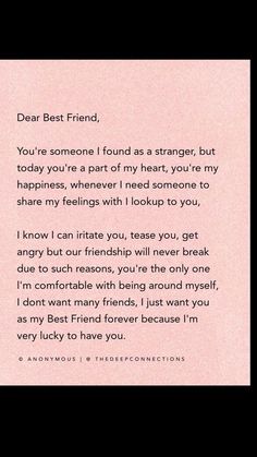 a pink paper with the words dear best friend on it