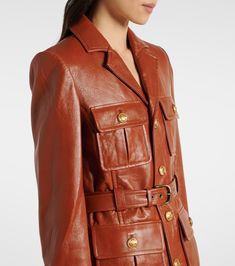 Belted leather jacket in brown - Chloe | Mytheresa Short Leather Jacket, Chloe Clothing, Designer Leather Jackets, Chloe Brown, Cropped Leather Jacket, Belted Jacket, Brown Leather Jacket, Leather Jacket Black, Brown Jacket