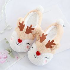 Shop Snugglee Plush Reindeer Rudolf Indoor Slippers - Goodlifebean Black Friday Sale | Plushies | Giant Teddy Bear Reindeer Slippers, Slippers Christmas, Christmas Slippers, Christmas Moose, Diy Xmas Gifts, Santa Doll, Plush Slippers, Embroidered Face, Cute Slippers