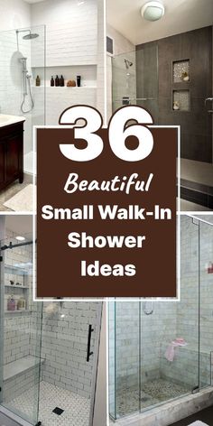 the bathroom is decorated with white tile and brown accents, including a walk in shower