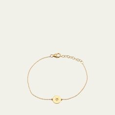 Andrea Fohrman charm bracelet 14-karat yellow gold  0.017 total Diamond carat weight Approx. 6.5"L; pendant approx. 0.25"Dia. Lobster clasp Wipe clean Made in USA Dainty 14k Gold Engraved Bracelet, Dainty 14k Gold Engraved Bracelets, Engraved 14k Gold Round Bracelets, Dainty Engraved Yellow Gold Bracelet, Dainty Engraved Bracelet Jewelry, Elegant Moon Charm Bracelet, Classic 14k Gold Round Charm Bracelet, Classic Round 14k Gold Charm Bracelet, Classic 14k Gold Charm Bracelet