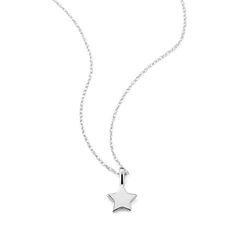 This dainty 14-karat white gold star pendant makes a beautiful daily accessory. A rope chain with a spring clasp keeps this necklace secure. White Gold Star Necklace With Polished Finish, Fine Jewelry White Gold Necklace With Star Charm, Sterling Silver Star Necklace In White Gold, White Gold Star Necklace In Sterling Silver, White Gold Star Necklace Fine Jewelry, Sterling Silver Star Necklace In Fine Jewelry Style, Fine Jewelry Silver Star Necklace, Silver Star Necklace Fine Jewelry, Minimalist White Gold Star Jewelry