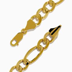 Men's 14K Yellow Gold Figaro Chain Link Bracelet 9" Gold Figaro Chain, Gem Diamonds, Figaro Chains, Figaro Chain, Colored Gems, Diamond Shop, Pendant Rings, Precious Gems, Chain Link Bracelet