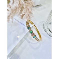 Pulsera de acero inoxidable con baño de oro de 14k con piedra circonita. TIPO DE AJUSTE: ajuste de tensión Multi Color, Color