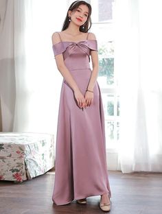 Size: XS, Style: Style A Off-shoulder Ball Gown For Formal Occasions, Fitted Bodice Satin Evening Dress For Prom, Floor-length Bridesmaid Dress With Fitted Bodice For Evening, Maxi Dress With Fitted Bodice For Prom Season Banquet, Off-shoulder Satin Dress For Prom Season Party, Off-shoulder Satin Dress For Prom And Parties, Fitted Maxi Length Bridesmaid Dress For Evening, Fitted Maxi Length Bridesmaid Dress, Off-shoulder Satin Dress For Banquet