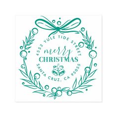 a green christmas card with the words, merry christmas and an image of a wreath