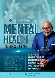 a flyer for mental health consulting with an image of a man in a blue suit