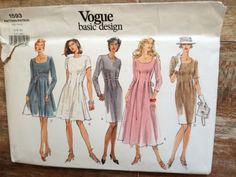 three women's dresses and one woman's hat are shown in this sewing pattern