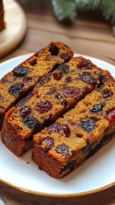 slices of fruit bread on a plate with other food items