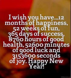 a happy new year message with the words i wish you have 12 months of happiness, 52 weeks of fun